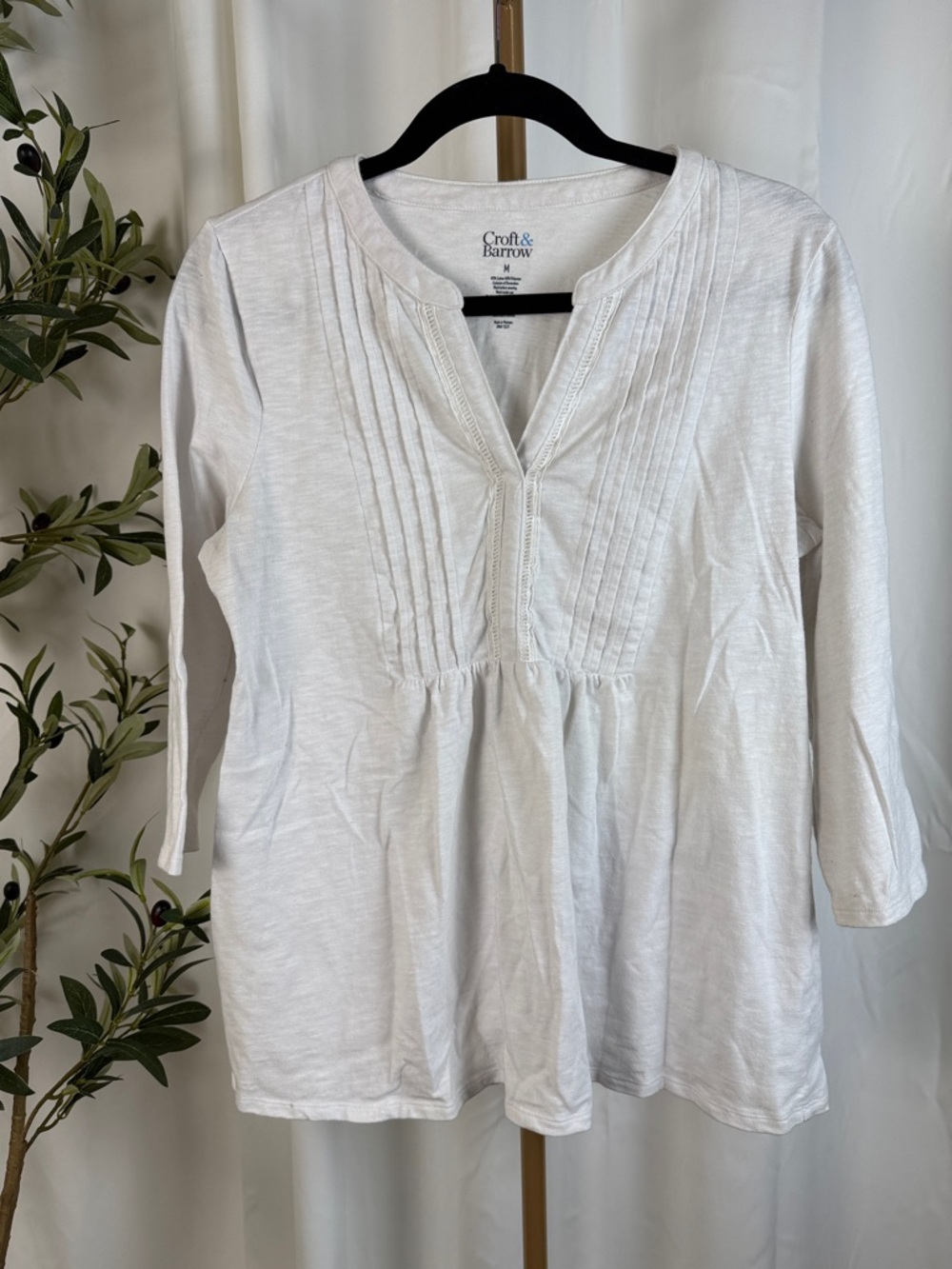 croft & barrow White Pintuck Peasant Tunic Top Sz M (T6)